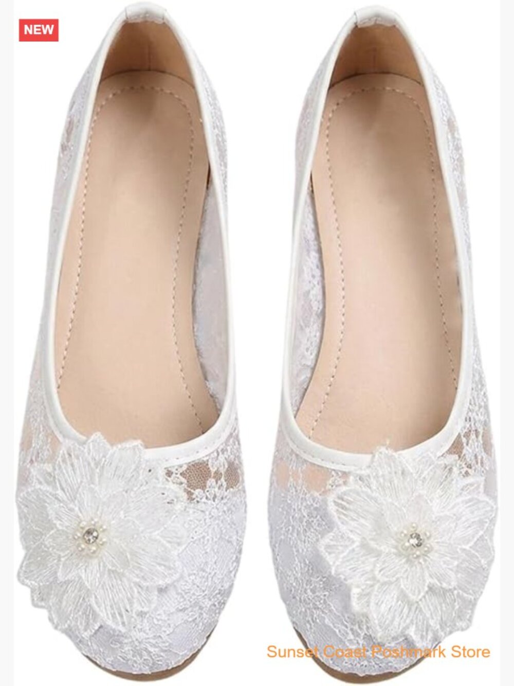 Women's Lace Shoes 3D Floral Pearl Closed Toe Ballet Flats Comfortable Wedding